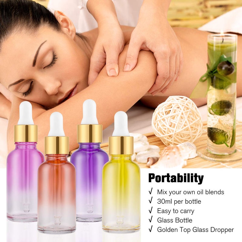 PrettyCare 4 Pack 1oz Dropper Bottle for Essential Oils, 30 ml Rainbow Glass Leak Proof Essential Oils Bottles with Labels, Funnel & Pipettes- Empty Tincture Bottles for Personal Care & Beauty - Image 2