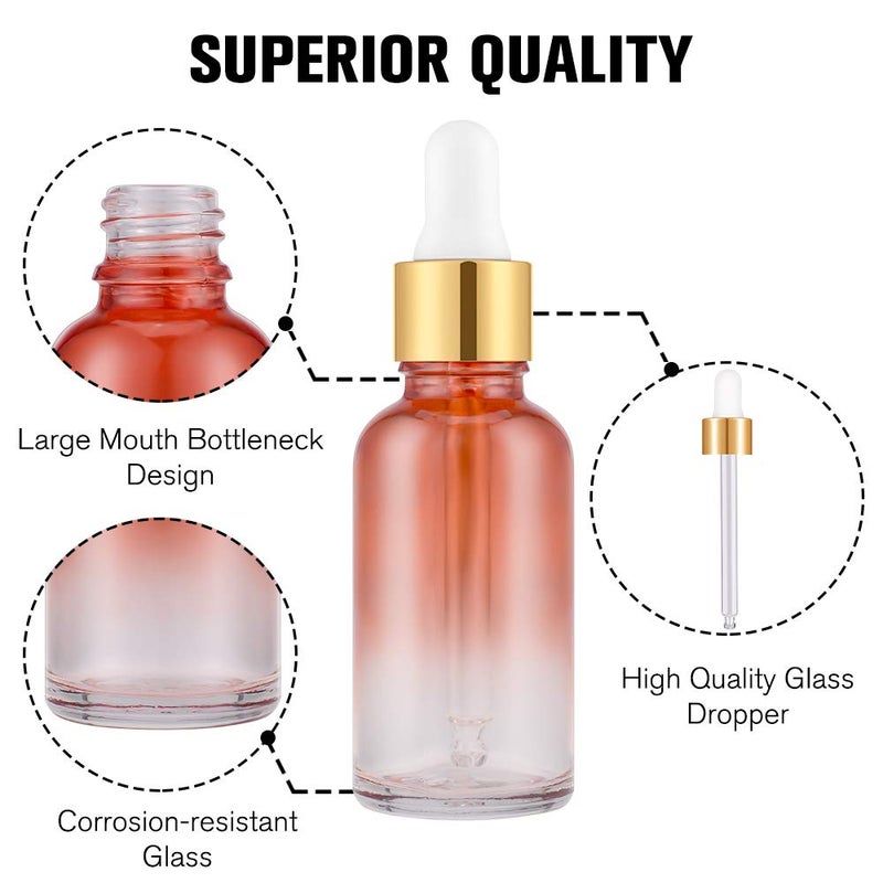 PrettyCare 4 Pack 1oz Dropper Bottle for Essential Oils, 30 ml Rainbow Glass Leak Proof Essential Oils Bottles with Labels, Funnel & Pipettes- Empty Tincture Bottles for Personal Care & Beauty - Image 4