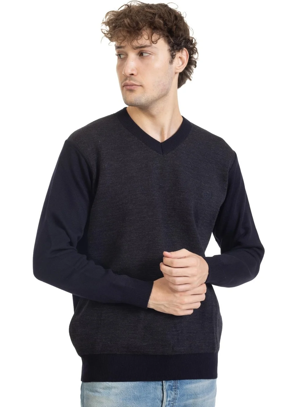 Mutlu City Men's Middle Age and Above Tight Woven Knitwear Acrylic Winter Dad V Neck Sweater 2060