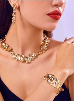 Al Aoyama Irregular Pleated Metal Patch Necklace andEarrings and Bracelets, Bold and Unique Collarbone Chain, Exquisite and Niche Jewelry  - Image 1