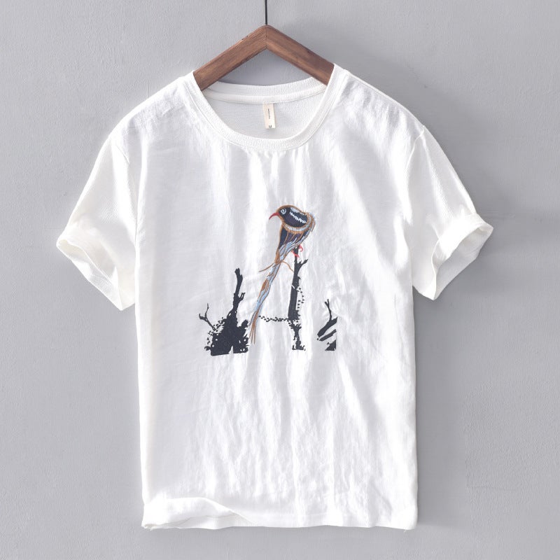3378-3387 cute cartoon printed short T-shirt men's cotton and linen casual stitching short sleeve T-shirt men's a generation of hair - Image 1