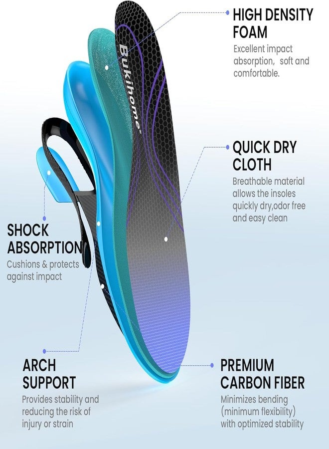 Bukihome Carbon Fiber Insoles for Men & Women - Bukihome（1 Pair） High Arch & Rigid Support - Non-Cleated Shoes - Running, Hiking - Basketball, Volleyball, Racquet Sports - Injury Prevention - L - Image 2