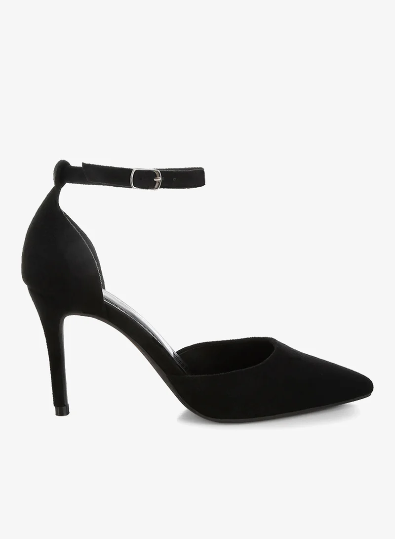 Microfiber Stiletto Sandals in Black