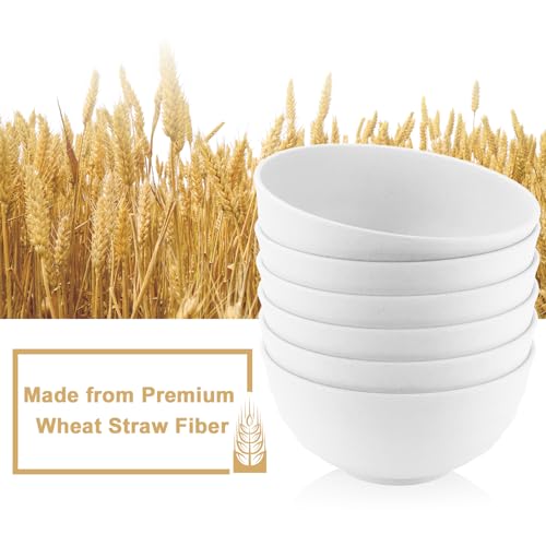 BUSOKIP 60 OZ Wheat Straw Bowls, Large Popcorn Bowl Sets of 6, Unbreakable Large Serving Bowls for Kitchen, Microwave and Dishwasher Safe Big bowl for Eating, Soup, Ramen, Cereal- White - Image 3