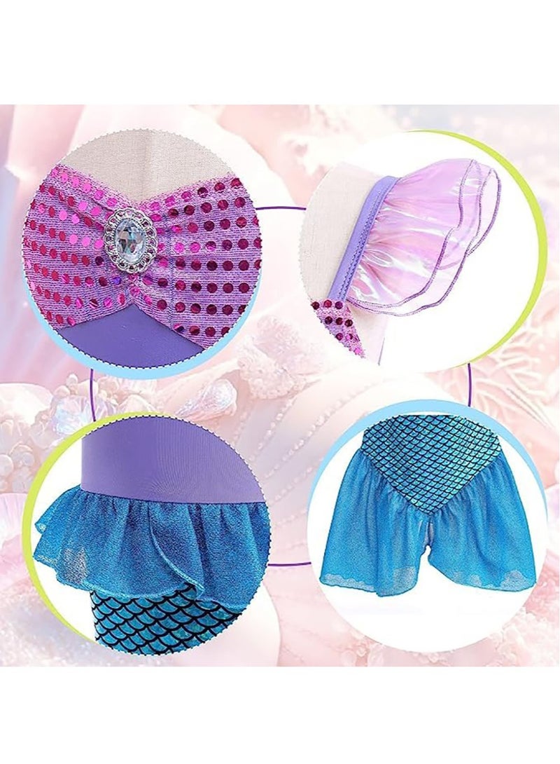 Little Girls Mermaid Princess Costume Party Dress For Kids Mermaid Costume Princess Dress Up With Accessories Including Pendant Earrings Hair Clips Handbag (A)  - Image 4