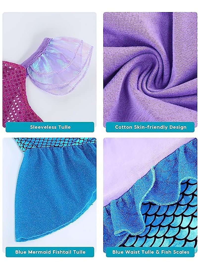 Little Girls Mermaid Princess Costume Party Dress For Kids Mermaid Costume Princess Dress Up With Accessories Including Pendant Earrings Hair Clips Handbag (A)  - Image 5