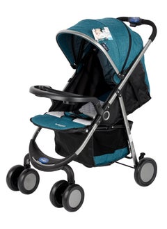 BABY PLUS Supreme Comfort Baby Stroller - Lightweight, Foldable, Adjustable Seat and Retractable 3-Tier Canopy. Ultimate Ease Baby Carriage with Cup Holder for Infants & Toddlers, 0-4 Years (BLUE)  - Image 1