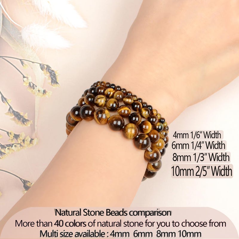 LPBeads Handmade Natural Gemstone Stretch Elastic 4mm Yellow Tiger's Eye Bracelet Healing Crystal Round Stone Beads Jewelry Gifts for Women Men - Image 5