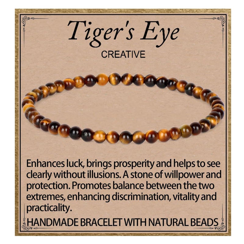 LPBeads Handmade Natural Gemstone Stretch Elastic 4mm Yellow Tiger's Eye Bracelet Healing Crystal Round Stone Beads Jewelry Gifts for Women Men - Image 1