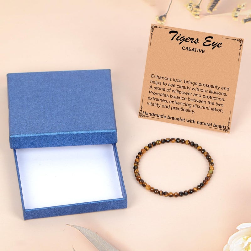 LPBeads Handmade Natural Gemstone Stretch Elastic 4mm Yellow Tiger's Eye Bracelet Healing Crystal Round Stone Beads Jewelry Gifts for Women Men - Image 2