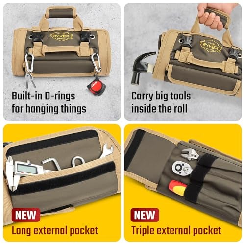The Ryker Bag حقيبة أدوات رايكر القابلة للطي - هدايا له حقيبة أدوات دراجة نارية ثقيلة الوزن قابلة للطي مع جيوب سهلة الوصول - هدايا للرجال من الأب، الميكانيكي والكهربائي (AP-TR) - Image 5