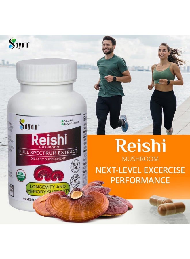 sayan Reishi Mushroom Extract 90 Capsules/440mg Each – Longevity, Vitality, Wellness & Immune Support Supplement – USDA Organic & Vegan – Non-GMO, No Fillers, or Additives – Always Pure and Potent - Image 2