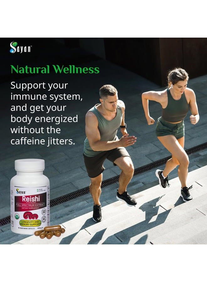 sayan Reishi Mushroom Extract 90 Capsules/440mg Each – Longevity, Vitality, Wellness & Immune Support Supplement – USDA Organic & Vegan – Non-GMO, No Fillers, or Additives – Always Pure and Potent - Image 3
