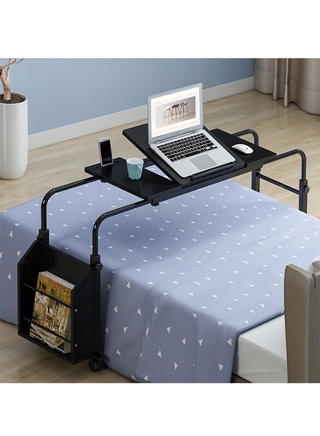 طاولة السرير مع عجلات, منصة السرير المتقاطع, مكتب المكتب المنزلي, مكتب الكمبيوتر, مكتب الكمبيوتر على السرير, طاولة جانبية الأريكة, دراسة Sesk, مع صندوق التخزين, عجلات قفل (أسود) - Image 1