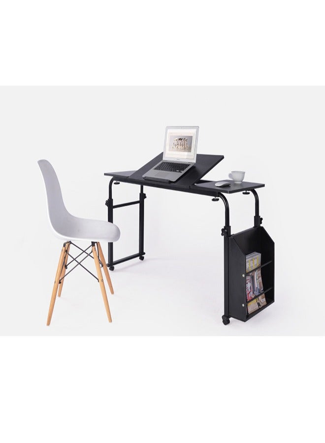 طاولة السرير مع عجلات, منصة السرير المتقاطع, مكتب المكتب المنزلي, مكتب الكمبيوتر, مكتب الكمبيوتر على السرير, طاولة جانبية الأريكة, دراسة Sesk, مع صندوق التخزين, عجلات قفل (أسود) - Image 2