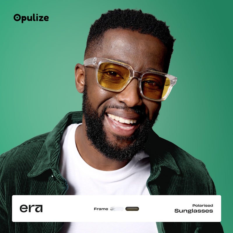 OPULIZE ERA Sunglasses for Women Men, Oversized Rectangular Frame with Spring Hinges, Polarised Yellow Tinted Lens With UV400 Protection,Anti-reflective & Anti-Glare, Clear (Pack of 1) - Image 3