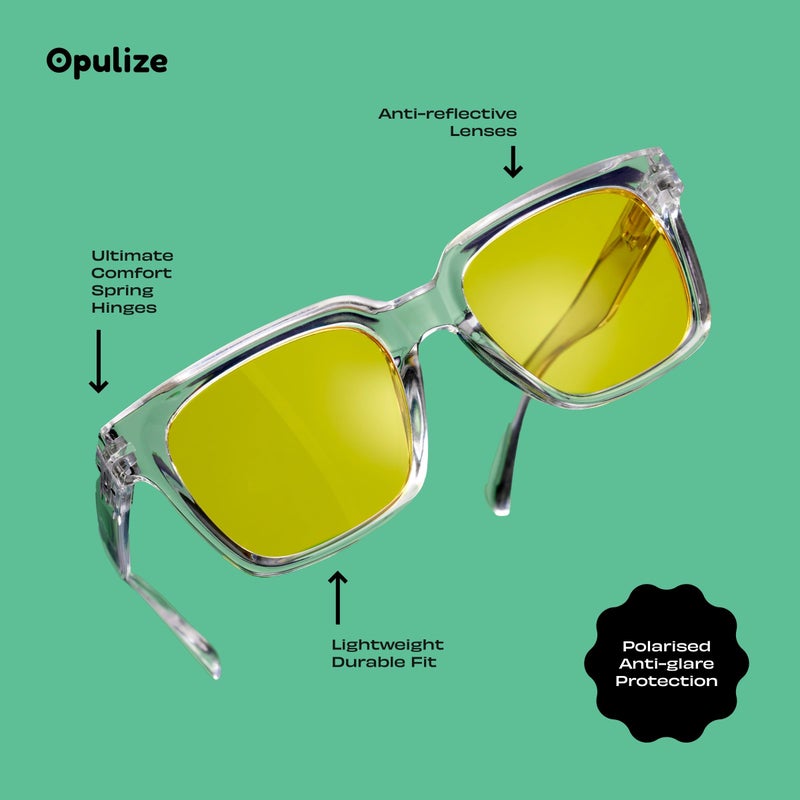 OPULIZE ERA Sunglasses for Women Men, Oversized Rectangular Frame with Spring Hinges, Polarised Yellow Tinted Lens With UV400 Protection,Anti-reflective & Anti-Glare, Clear (Pack of 1) - Image 4