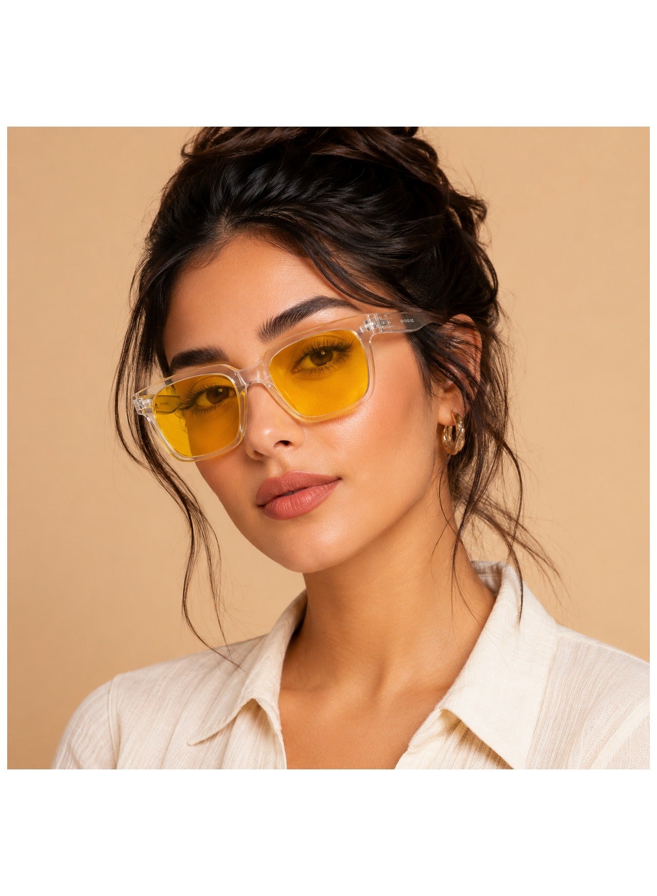 ERA Sunglasses for Women Men, Oversized Rectangular Frame with Spring Hinges, Polarised Yellow Tinted Lens With UV400 Protection,Anti-reflective & Anti-Glare, Clear (Pack of 1)
