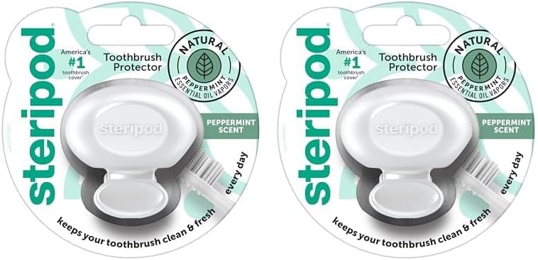 Steripod ClipOn Toothbrush Protector with Peppermint Essential Oil Keeps Toothbrush Fresh and Clean Fits Most Manual and Electric Toothbrushes 1 Count Pack of 2 - Image 1
