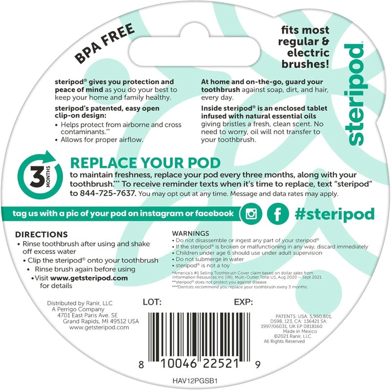 Steripod ClipOn Toothbrush Protector with Peppermint Essential Oil Keeps Toothbrush Fresh and Clean Fits Most Manual and Electric Toothbrushes 1 Count Pack of 2 - Image 2