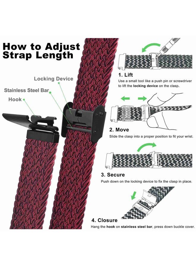 WOCCI 22mm Braided Nylon Watch Band for Men and Women, Quick Release, Black Stainless Steel Buckle (Red Black) - Image 5