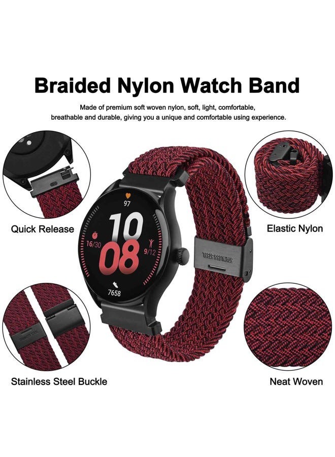 WOCCI 22mm Braided Nylon Watch Band for Men and Women, Quick Release, Black Stainless Steel Buckle (Red Black) - Image 3
