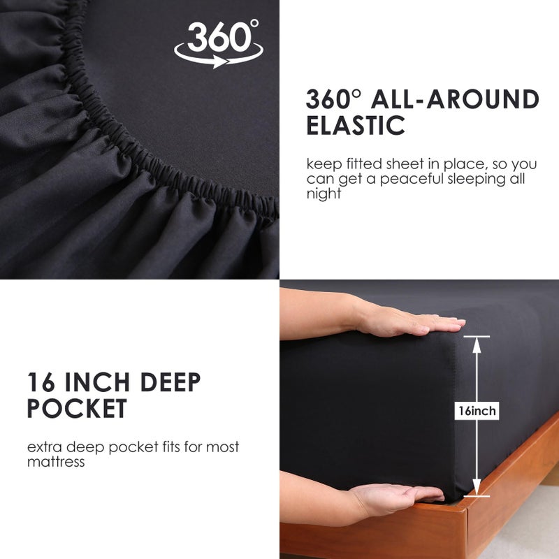 JSD Black Queen Sheet Set with Side Pocket Corner Straps, 4 Piece Soft Microfiber Bed Sheets Extra Deep Pocket - Image 5