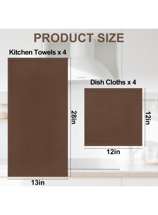 Homaxy 100% Cotton Kitchen Towels and Dishcloths Set, 12 x 12 Inches and 13 x 28 Inches, Set of 8 Bulk Kitchen Towels Set, Ultra Soft Absorbent Dish Cloths for Washing Dishes, Coffee - Image 4