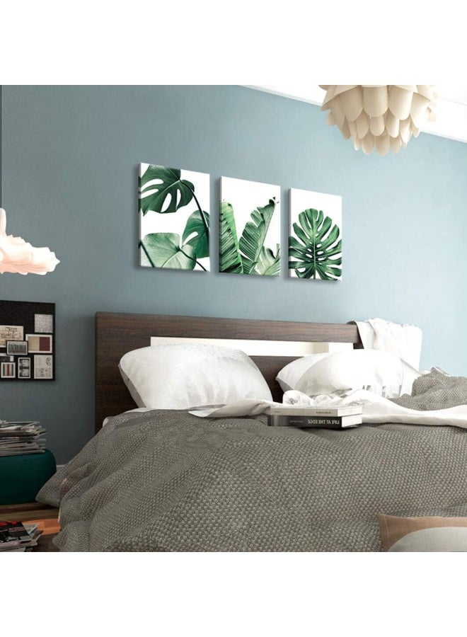 EMODA لوحة فنية جدارية من القماش، لوحة حياة بسيطة، ورقة خضراء، ديكور حائط الحمام، نبات مونستيرا، 12×16 بوصة - 3 قطع من الصور القماشية المؤطرة - Image 5