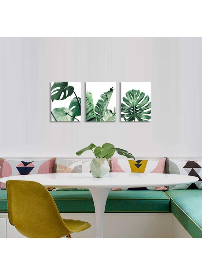 EMODA لوحة فنية جدارية من القماش، لوحة حياة بسيطة، ورقة خضراء، ديكور حائط الحمام، نبات مونستيرا، 12×16 بوصة - 3 قطع من الصور القماشية المؤطرة - Image 3