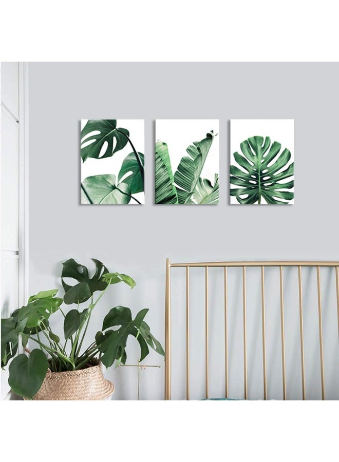 EMODA لوحة فنية جدارية من القماش، لوحة حياة بسيطة، ورقة خضراء، ديكور حائط الحمام، نبات مونستيرا، 12×16 بوصة - 3 قطع من الصور القماشية المؤطرة - Image 2
