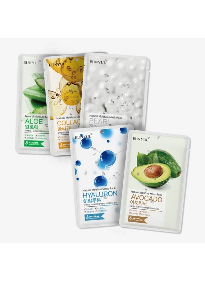 Eunyul EUNYUL [PACK OF 50] Natural Sheet Mask Pack 5 types x 10 set/Aloe, Collagen, Pearl, Hyaluron, Avocado  - Image 5