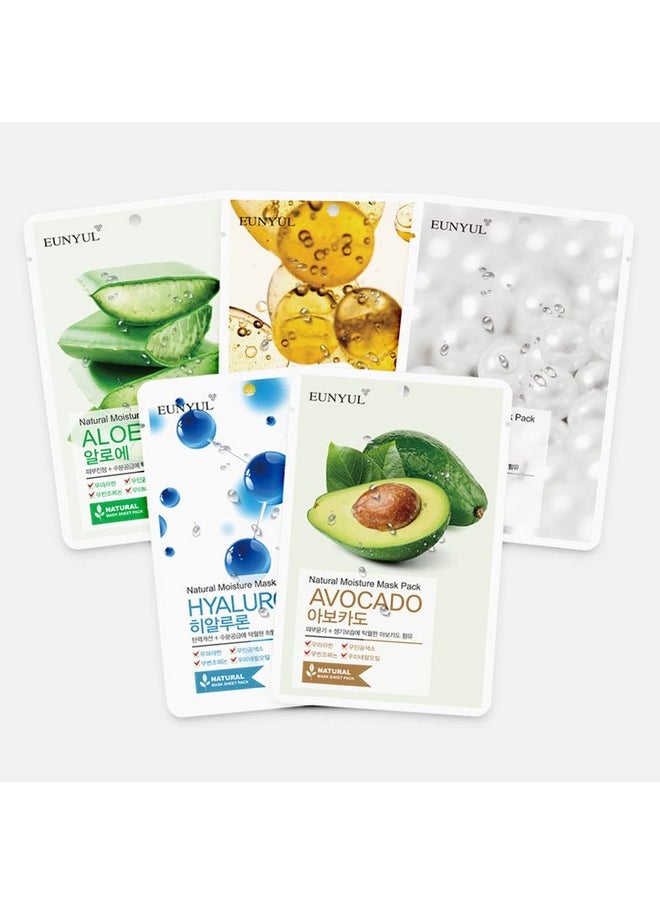 Eunyul EUNYUL [PACK OF 50] Natural Sheet Mask Pack 5 types x 10 set/Aloe, Collagen, Pearl, Hyaluron, Avocado  - Image 3