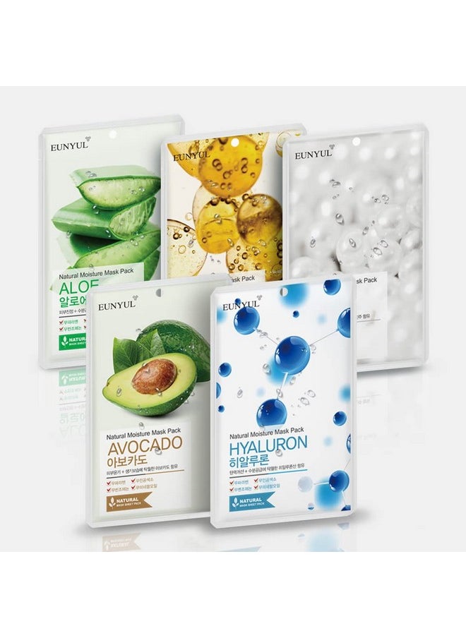 Eunyul EUNYUL [PACK OF 50] Natural Sheet Mask Pack 5 types x 10 set/Aloe, Collagen, Pearl, Hyaluron, Avocado  - Image 4