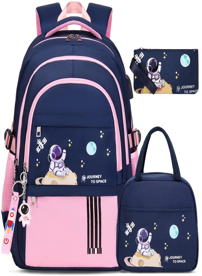 ACESAK Backpack for Girls - Girls Backpack Schoolbag for Girls Kids Children Teens Elementary Middle School Bags, Waterproof Lightweight Kids Bookbag Backpacks Casual Daypack with Lunch Bag Set - Image 1