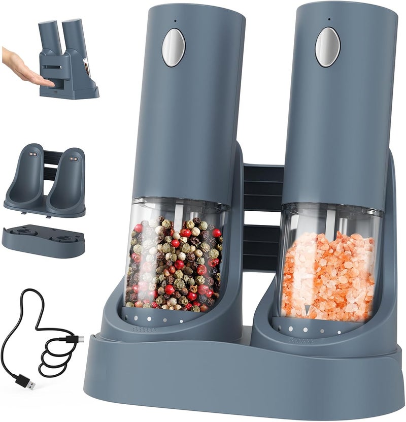 CircleJoy Electric Salt and Pepper Grinder Set Automatic Salt and Pepper Grinder Set with Easy-to-Carry Charging Base and LED Light, Adjustable Coarseness, USB Rechargeable, Washable Container, Blue - Image 1