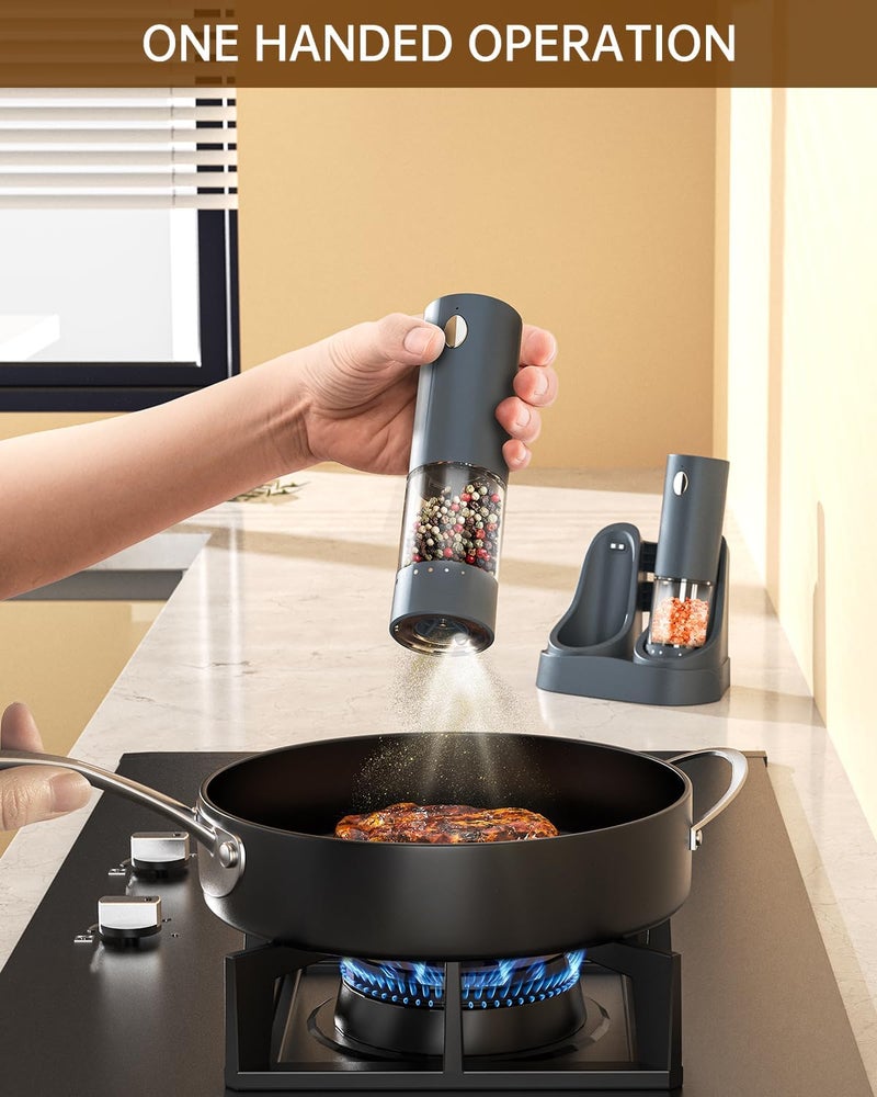 CircleJoy Electric Salt and Pepper Grinder Set Automatic Salt and Pepper Grinder Set with Easy-to-Carry Charging Base and LED Light, Adjustable Coarseness, USB Rechargeable, Washable Container, Blue - Image 4