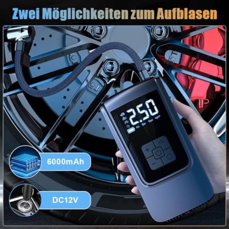منفاخ إطارات ضاغط هواء محمول، منفاخ إطارات مع شاشة LCD، منفاخ مضخة هواء ببطارية قابلة لإعادة الشحن بقدرة 4000 مللي أمبير في الساعة لإطارات السيارات والدراجات النارية والدراجة وكرة السلة وغيرها من المواد القابلة للنفخ - Image 2