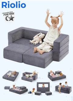 Riolio Kids Couch & Kid Sofa, Toddler Couch Fold Out, Toddler Chairs Comfy, Modular Kids Play Couch for Playroom, Kids Furniture Couch, Child Couch, Convertible Children Couch, Grey  - Image 1