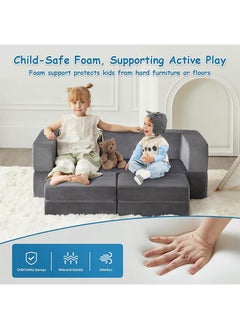 Riolio Kids Couch & Kid Sofa, Toddler Couch Fold Out, Toddler Chairs Comfy, Modular Kids Play Couch for Playroom, Kids Furniture Couch, Child Couch, Convertible Children Couch, Grey  - Image 5