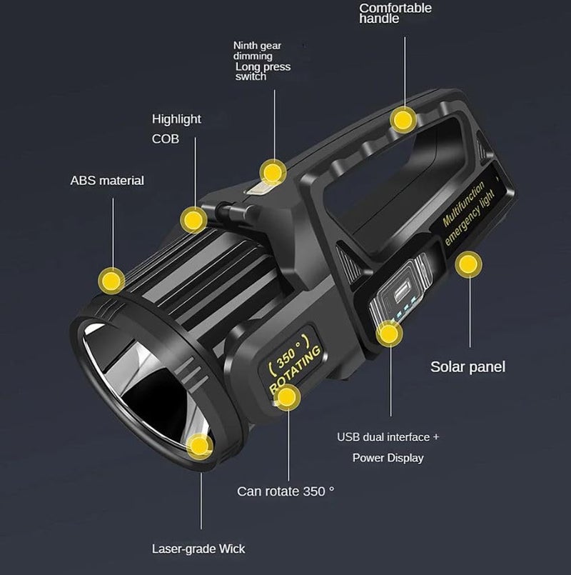 Earwig Earwig Rechargeable Spotlight Flashlight 1000000 Lumens Rechargeable Power Bank LED Flashlights with 9 Modes 350 Rotate Solar Spot Lights Outdoor Handheld IPX6 Waterproof EW05  - Image 4