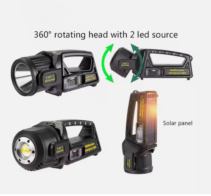 Earwig Earwig Rechargeable Spotlight Flashlight 1000000 Lumens Rechargeable Power Bank LED Flashlights with 9 Modes 350 Rotate Solar Spot Lights Outdoor Handheld IPX6 Waterproof EW05  - Image 2