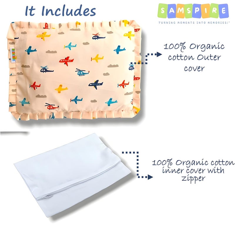 SAMSPIRE 100% Organic Cotton Mustard Seed Rai Pillow Cover, Both Inner and Outer Cover, Only Pillow Cover for Newborn Baby of 0 to 1.5 Years(Peach-AIRO-Mustard-COV) - Image 3