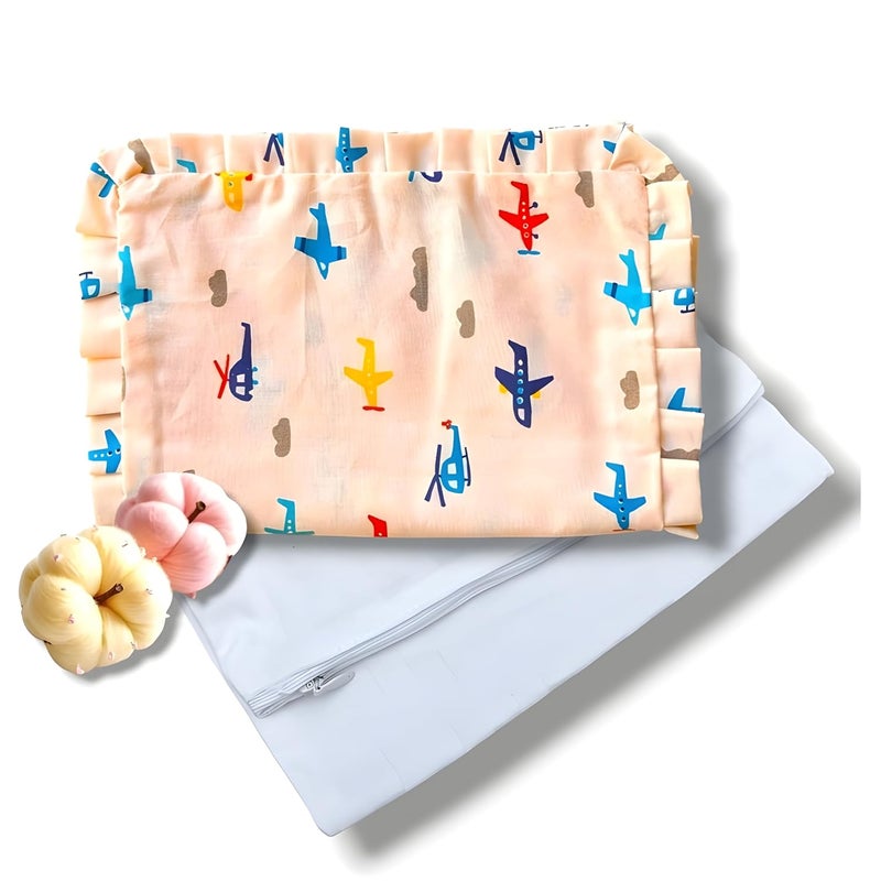 SAMSPIRE 100% Organic Cotton Mustard Seed Rai Pillow Cover, Both Inner and Outer Cover, Only Pillow Cover for Newborn Baby of 0 to 1.5 Years(Peach-AIRO-Mustard-COV) - Image 1