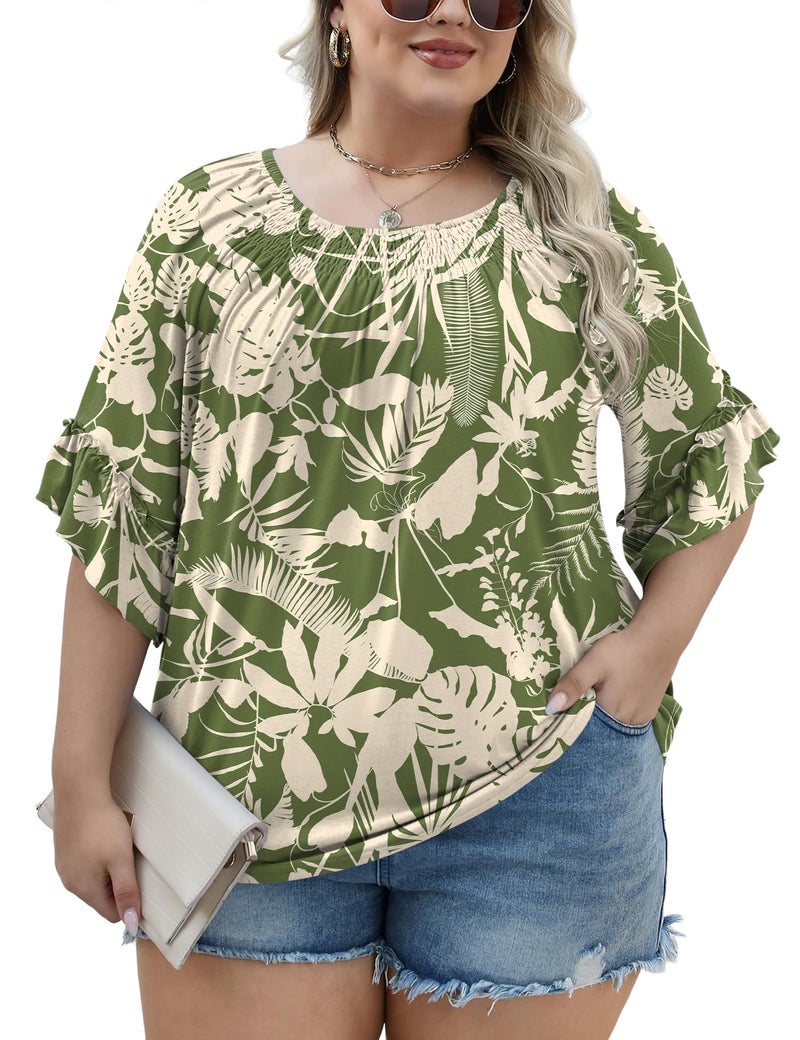 Micoson Plus Size 3/4 Sleeve Tops for Women Half Shirts Dressy Casual Crewneck Tunic Work Business Elegant Fall Top - Image 4