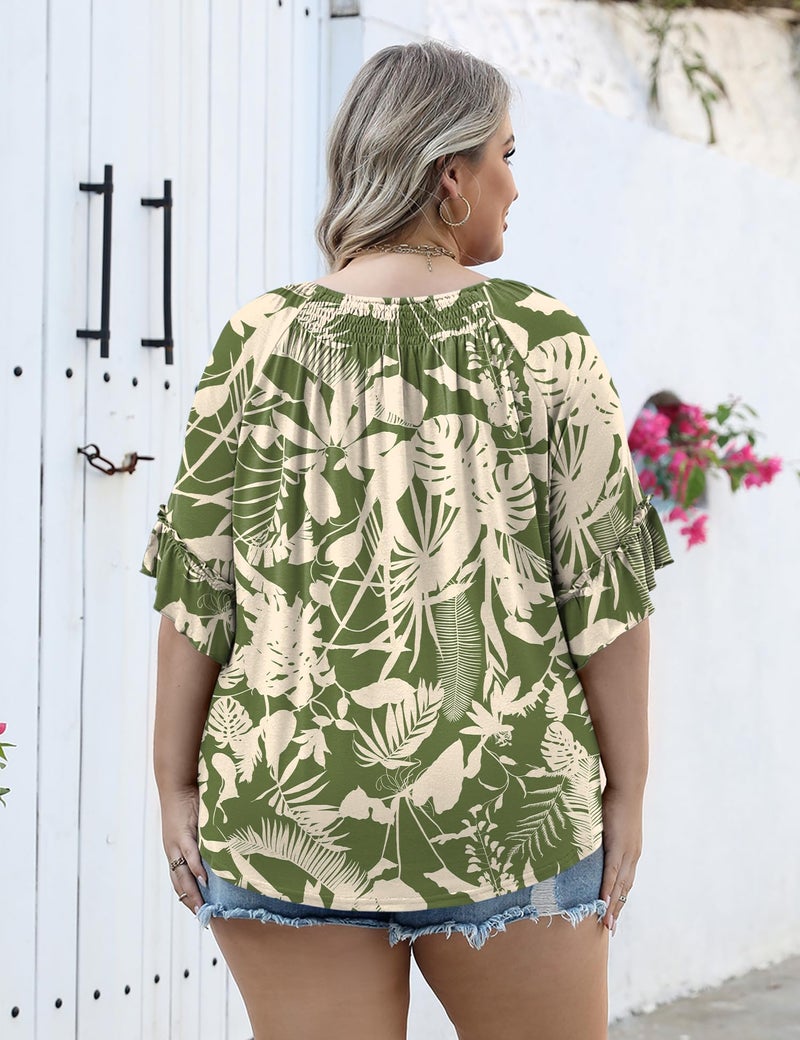 Micoson Plus Size 3/4 Sleeve Tops for Women Half Shirts Dressy Casual Crewneck Tunic Work Business Elegant Fall Top - Image 2