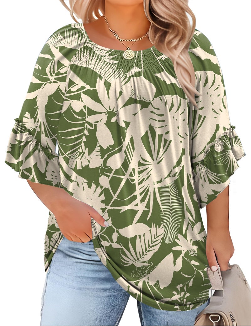 Micoson Plus Size 3/4 Sleeve Tops for Women Half Shirts Dressy Casual Crewneck Tunic Work Business Elegant Fall Top - Image 1