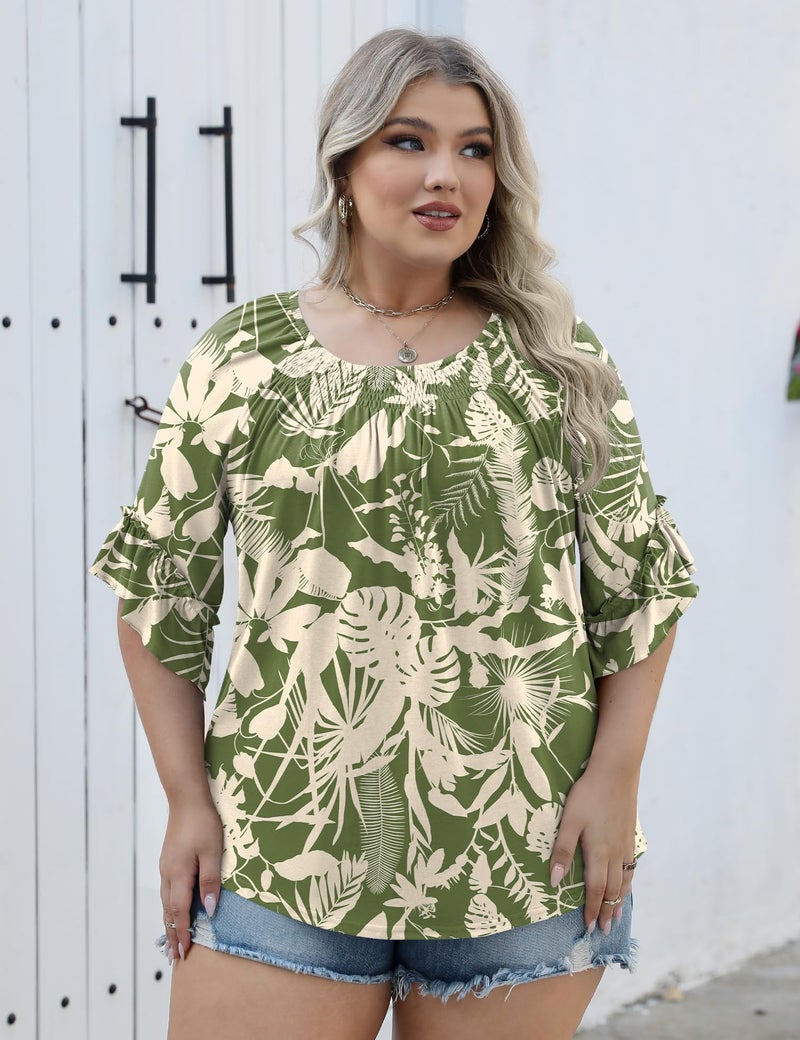 Micoson Plus Size 3/4 Sleeve Tops for Women Half Shirts Dressy Casual Crewneck Tunic Work Business Elegant Fall Top - Image 5