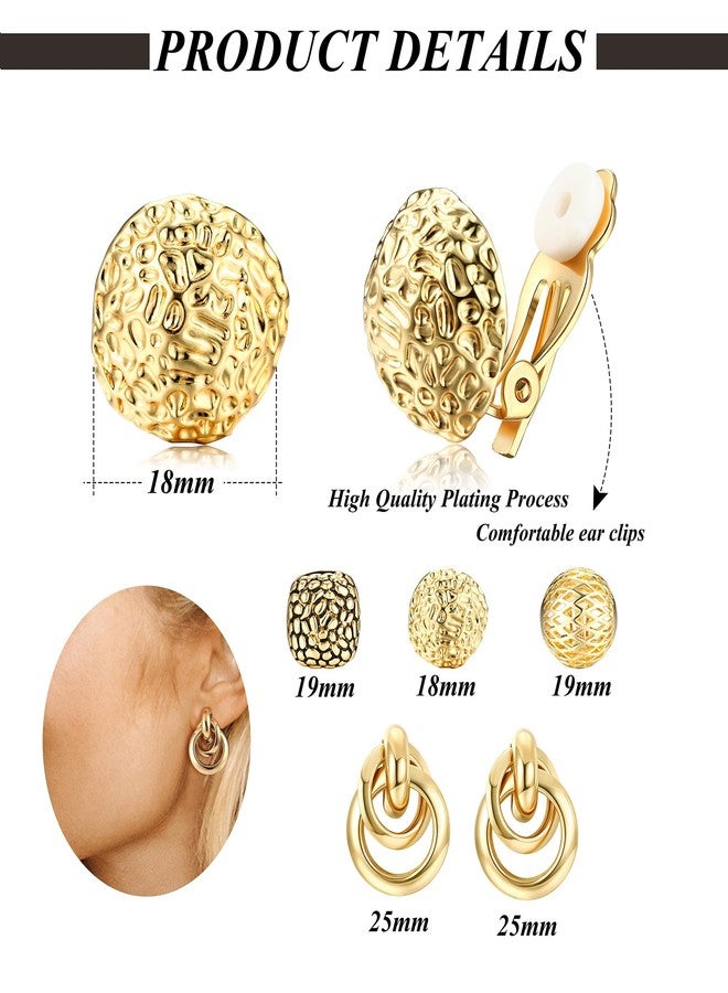 ORAZIO 4Pairs Clip On Earrings for Women Gold Silver Clip On Hoop Earrings Chunky Teardrop Clip Earrings Twist Round Clip On Stud Earrings No Piercing Fake Earrings Set,Gold - Image 2