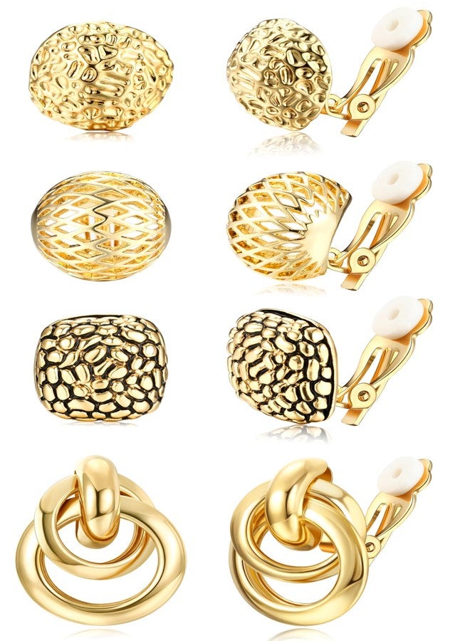 ORAZIO 4Pairs Clip On Earrings for Women Gold Silver Clip On Hoop Earrings Chunky Teardrop Clip Earrings Twist Round Clip On Stud Earrings No Piercing Fake Earrings Set,Gold - Image 1